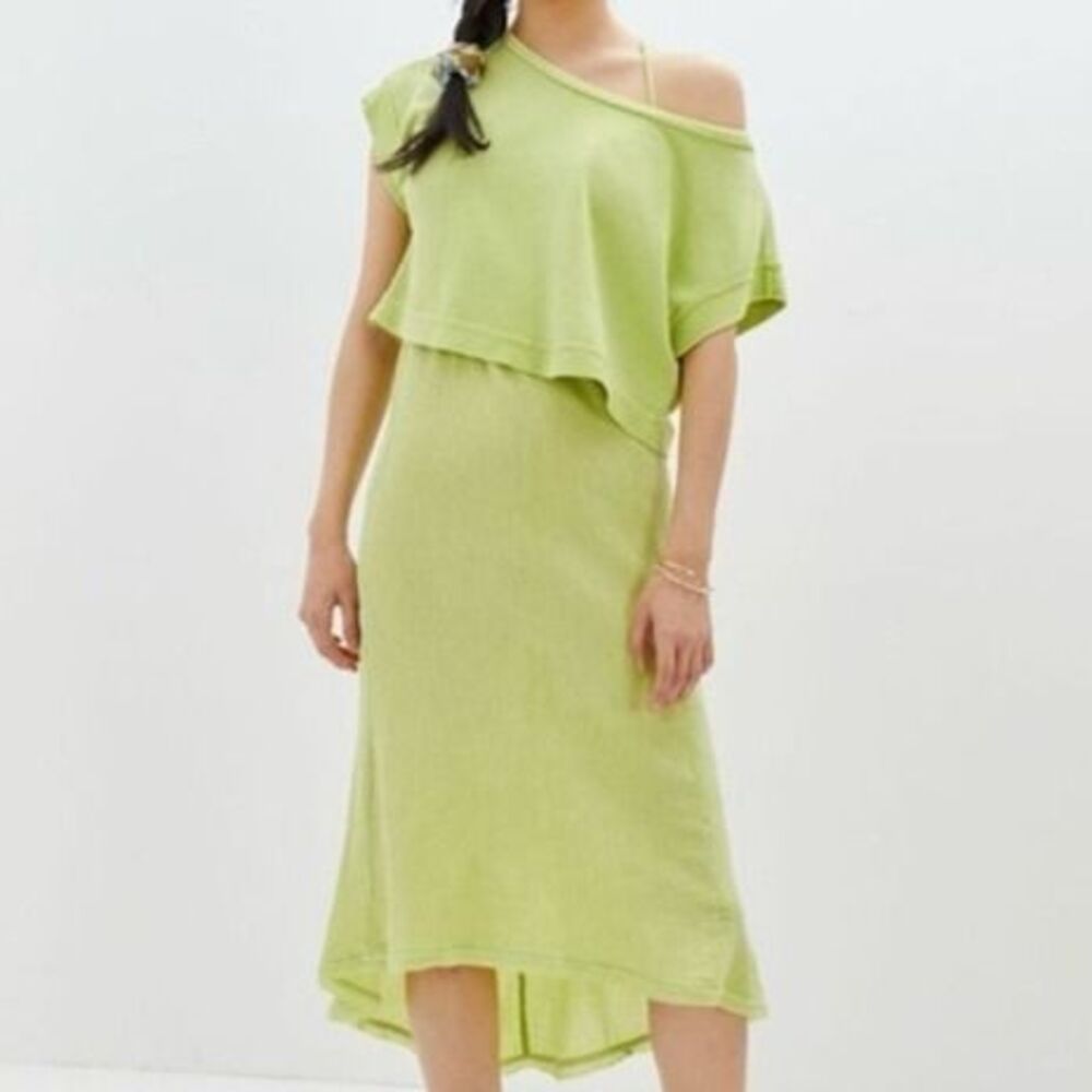 Anthropologie Daily Practice Midi Dress Crop Sweater Set Lime Green size XXS